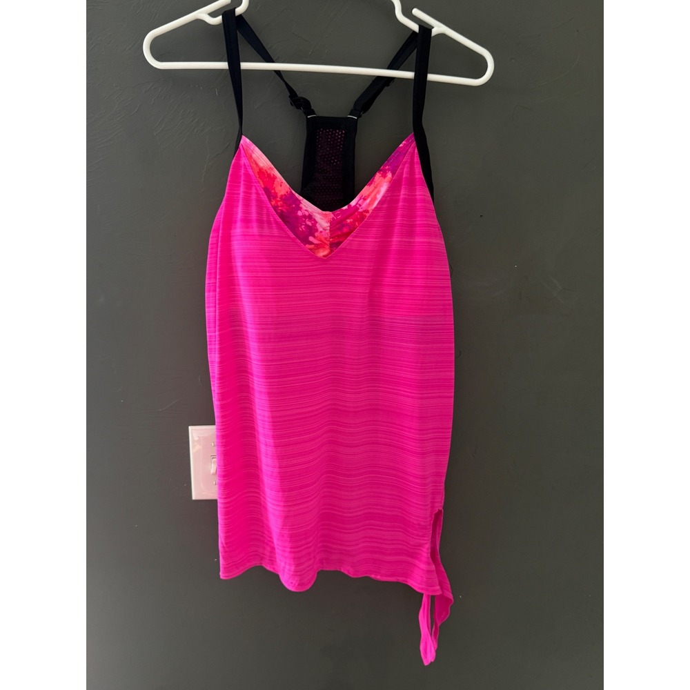 ZeroXposur Womens XL Pink Striped Racerback Tank Top Built-In Bra Side Tie XL